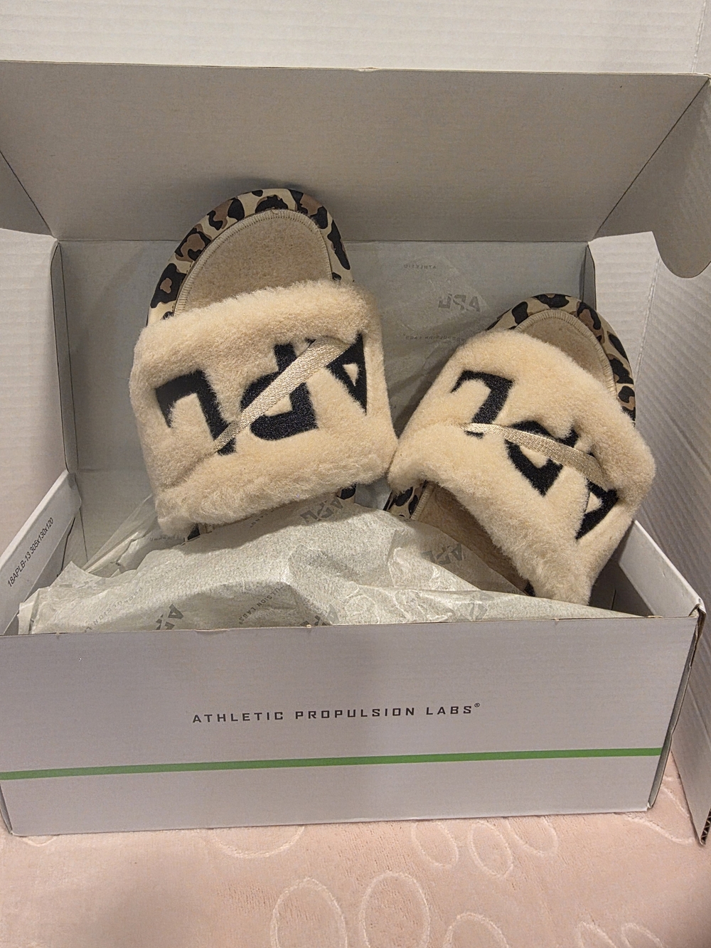 APL Cream Leopard Fleece Slide Sandals with Leopard Trim